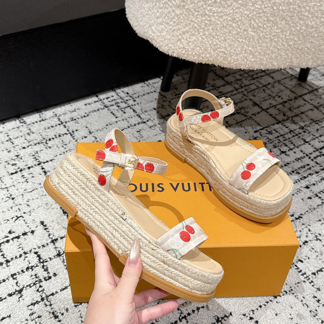LV PLATFORM ESPADRILLE SANDALS 25S IN NUDE DENIM