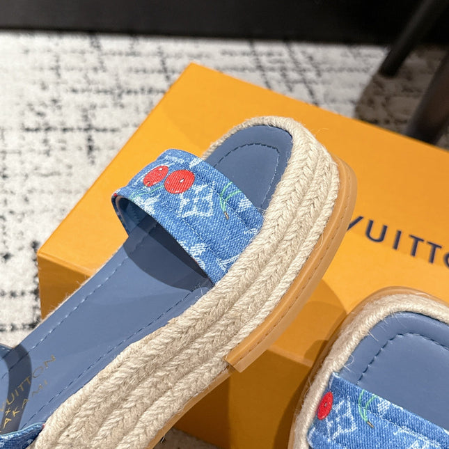 LV PLATFORM ESPADRILLE SANDALS 25S IN BLUE DENIM