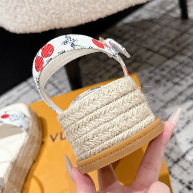 LV PLATFORM ESPADRILLE SANDALS 25S IN WHITE DENIM