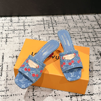LV CHERRY HIGH HEELS 25S 55 MM IN BLUE DENIM STYLE 6