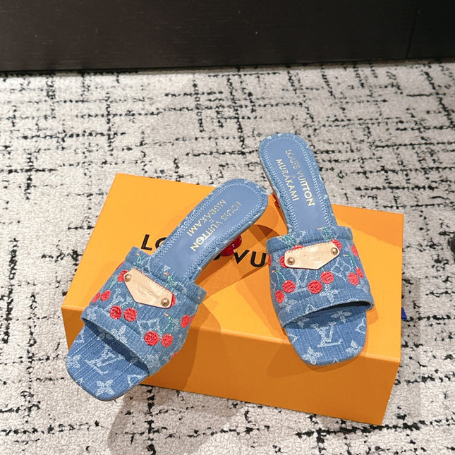 LV CHERRY HIGH HEELS 25S 55 MM IN BLUE DENIM STYLE 6
