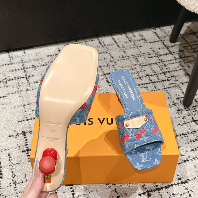 LV CHERRY HIGH HEELS 25S 55 MM IN BLUE DENIM STYLE 6