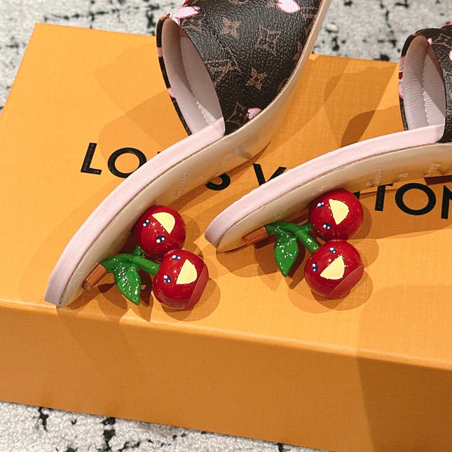 LV CHERRY HIGH HEELS 25S 55 MM IN DARK BROWN AND LIGHT PINK CALFSKIN STYLE 2
