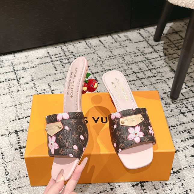 LV CHERRY HIGH HEELS 25S 55 MM IN DARK BROWN AND LIGHT PINK CALFSKIN STYLE 2