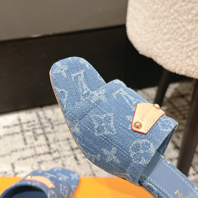 LV CHERRY HIGH HEELS 25S 55 MM IN BLUE DENIM STYLE 5