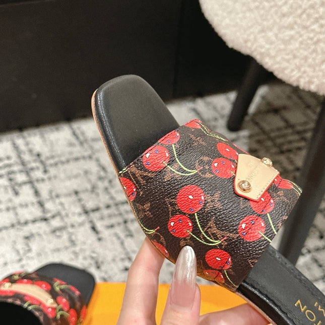 LV CHERRY HIGH HEELS 25S 55 MM IN DARK BROWN MIX BLACK CALFSKIN STYLE 12