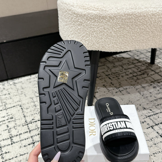 DIOR SLIDES 25S IN BLACK LAMBSKIN AND FABIRC WITH BRAND LOGO STYLE 1