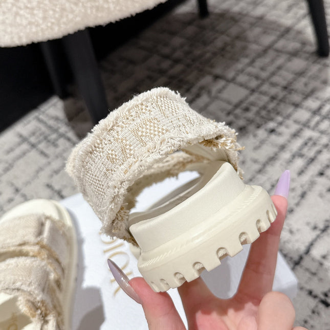 DIOR BACK-STRAP SANDALS 25S IN CREAM WHITE TWEED AND CALFSKIN WITH GOLD HARDWARE