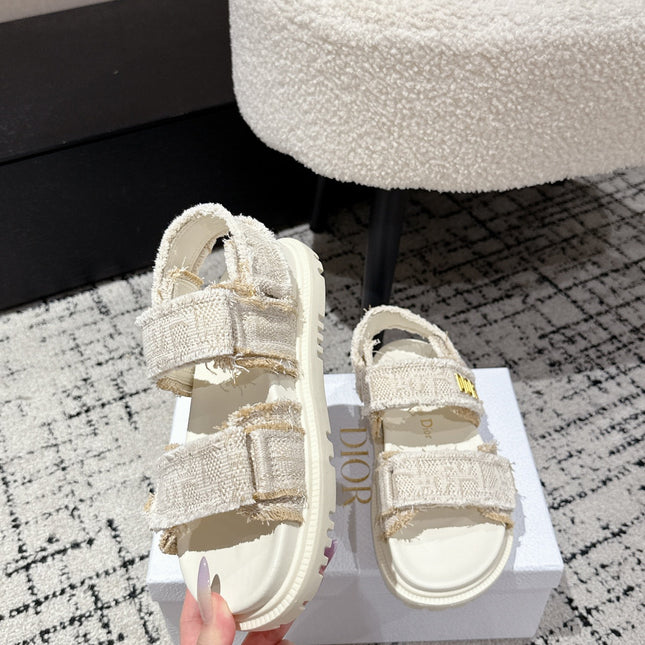 DIOR BACK-STRAP SANDALS 25S IN CREAM WHITE TWEED AND CALFSKIN WITH GOLD HARDWARE