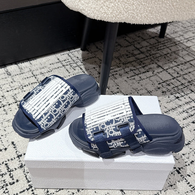 DIOR ADJUSTABLE STRAP SANDALS 25S 50 MM IN NAVY BLUE FABRIC MIX CALFSKIN STYLE 2