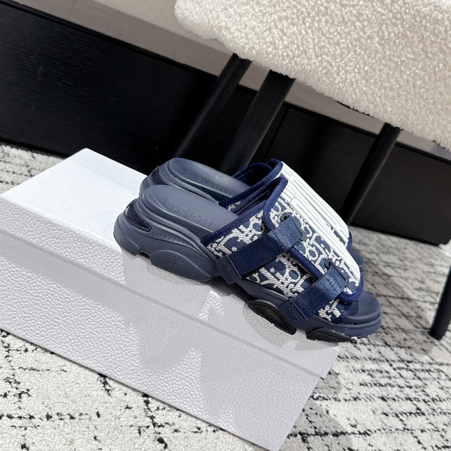 DIOR ADJUSTABLE STRAP SANDALS 25S 50 MM IN NAVY BLUE FABRIC MIX CALFSKIN STYLE 2