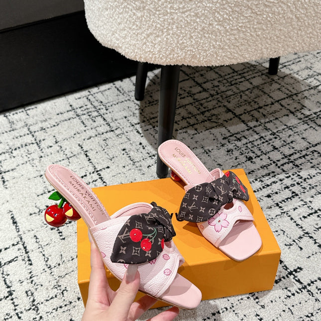 LV CHERRY HIGH HEELS 25S IN PINK CALFSKIN WITH BOW STYLE 17
