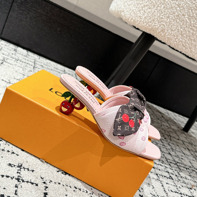 LV CHERRY HIGH HEELS 25S IN PINK CALFSKIN WITH BOW STYLE 17