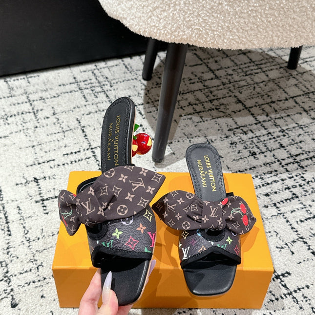 LV CHERRY HIGH HEELS 25S IN BLACK CALFSKIN WITH BOW STYLE 12