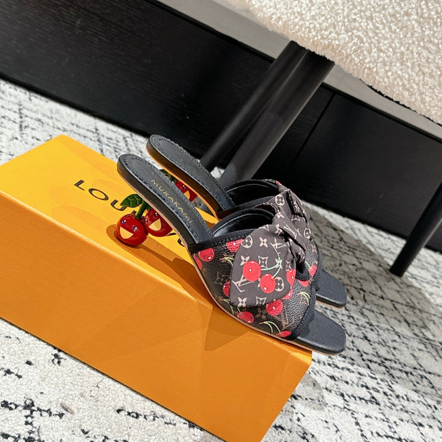 LV CHERRY HIGH HEELS 25S IN DARK BROWN AND BLACK CALFSKIN WITH BOW STYLE 10