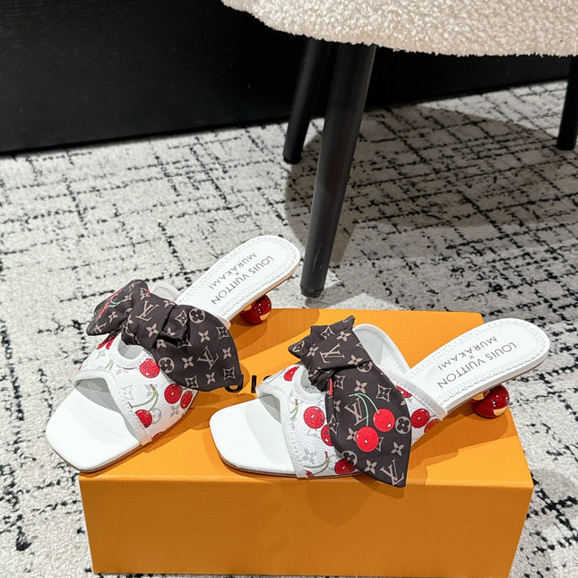 LV CHERRY HIGH HEELS 25S IN WHITE CALFSKIN WITH BOW STYLE 9