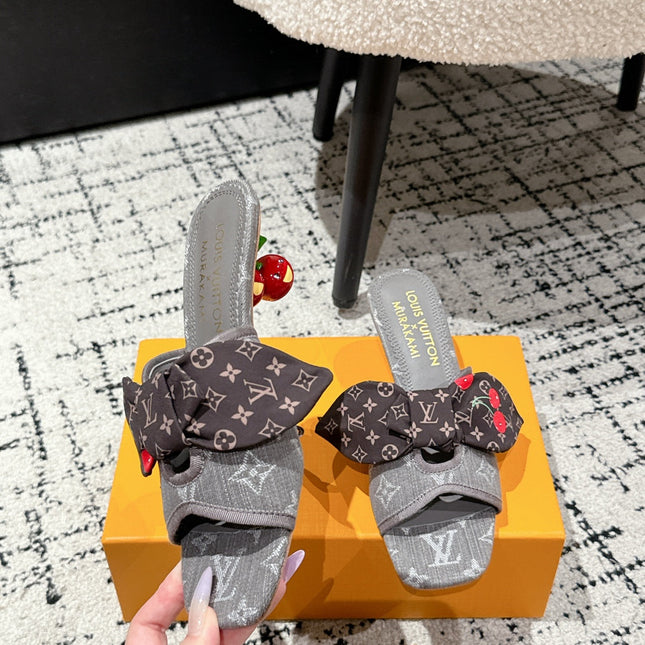 LV CHERRY HIGH HEELS 25S IN DARK GREY DENIM WITH BOW STYLE 7