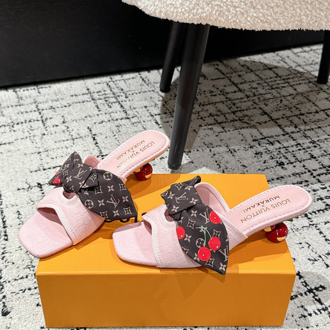LV CHERRY HIGH HEELS 25S IN LIGHT PINK DENIM WITH BOW STYLE 6