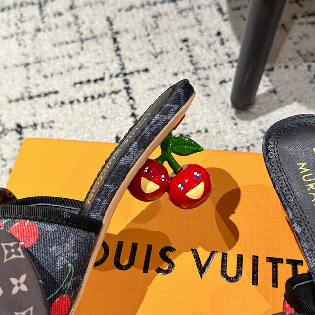 LV CHERRY HIGH HEELS 25S IN NAVY BLUE DENIM WITH BOW STYLE 2