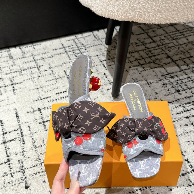 LV CHERRY HIGH HEELS 25S IN GREY DENIM WITH BOW STYLE 1