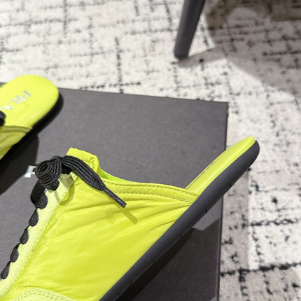 PRADA 25S DEXUN MULE IN LIME GREEN SUEDE LEATHER