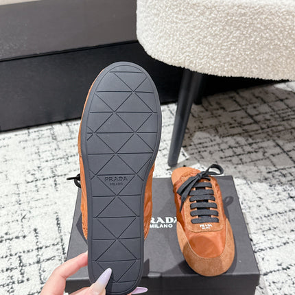 PRADA 25S DEXUN MULE IN BURNT ORANGE SUEDE LEATHER