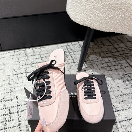 PRADA 25S DEXUN MULE IN LIGHT PINK SUEDE LEATHER