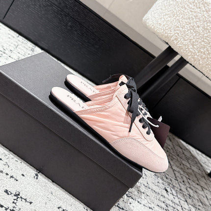PRADA 25S DEXUN MULE IN LIGHT PINK SUEDE LEATHER