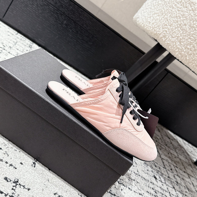 PRADA 25S DEXUN MULE IN LIGHT PINK SUEDE LEATHER