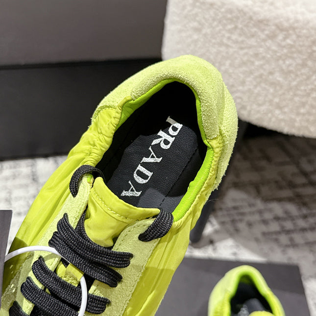 PRADA 25S COLLAPSE SNEAKERS IN LIME GREEN RE NYLON AND SUEDE
