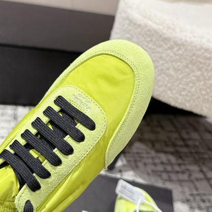 PRADA 25S COLLAPSE SNEAKERS IN LIME GREEN RE NYLON AND SUEDE