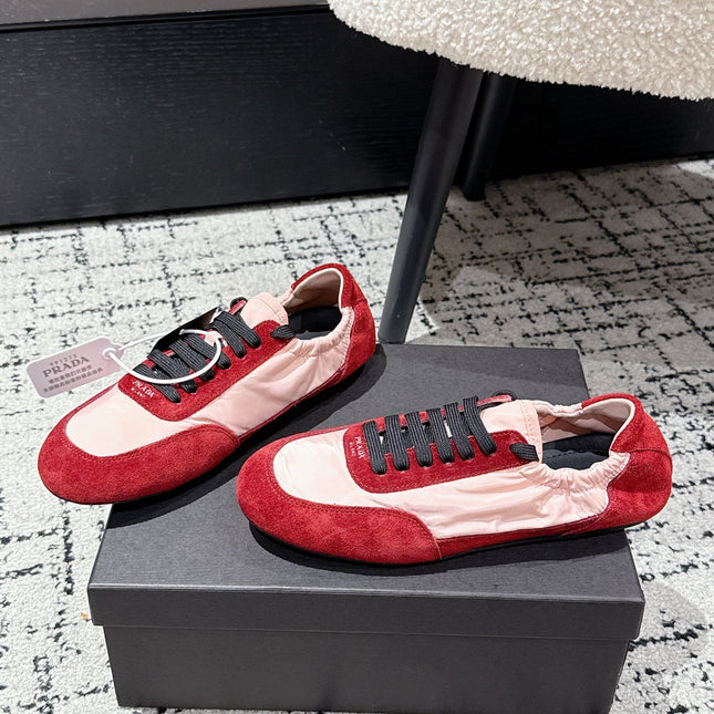 PRADA 25S COLLAPSE SNEAKERS IN RED RE NYLON AND SUEDE