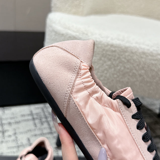 PRADA 25S COLLAPSE SNEAKERS IN LIGHT PINK RE NYLON AND SUEDE