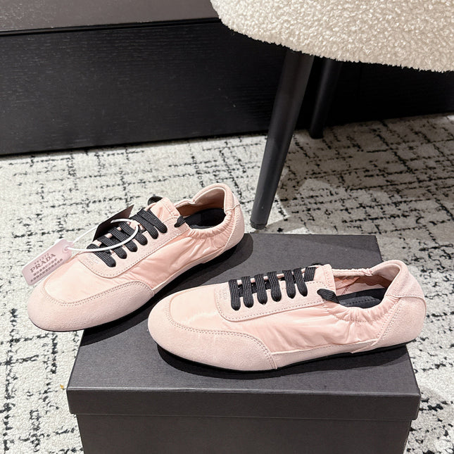 PRADA 25S COLLAPSE SNEAKERS IN LIGHT PINK RE NYLON AND SUEDE