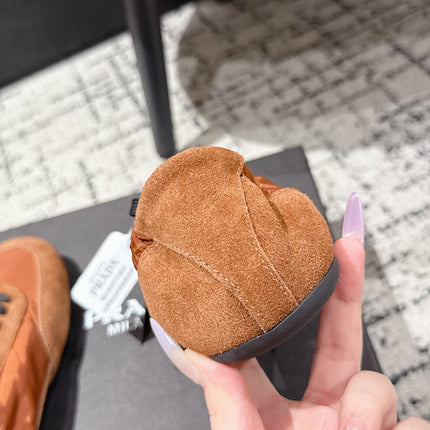 PRADA 25S COLLAPSE SNEAKERS IN BURNT ORANGE RE NYLON AND SUEDE