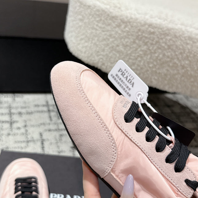 PRADA 25S COLLAPSE SNEAKERS IN LIGHT PINK RE NYLON AND SUEDE