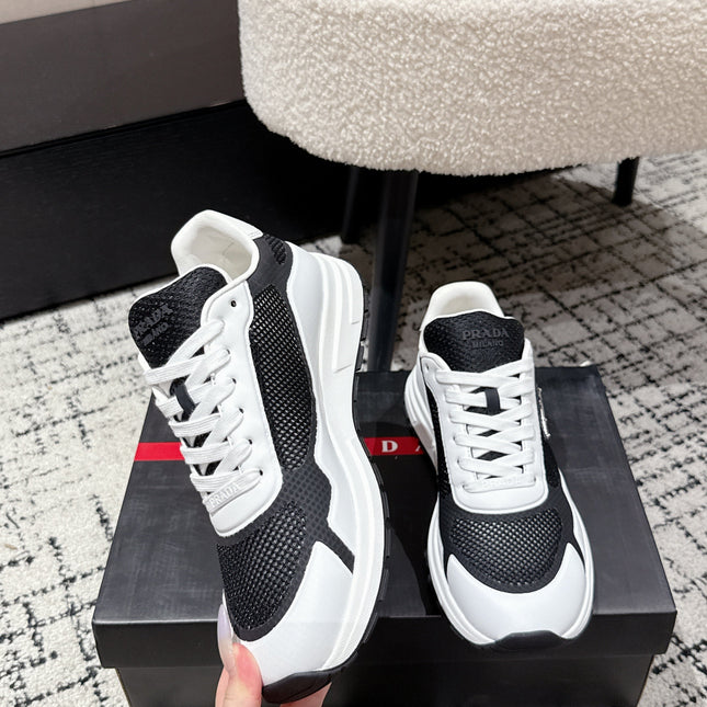 PRADA 25S MEN SNEAKERS IN BLACK AND WHITE CANVAS