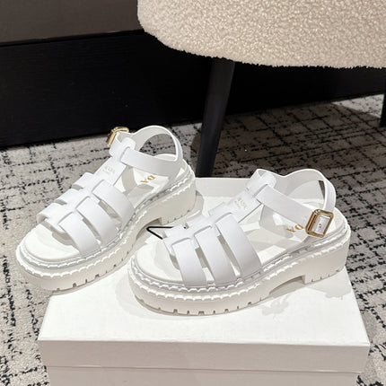 PRADA 25S FISHERMAN OPEN TOE SANDALS IN WHITE CALFSKIN