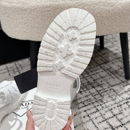 PRADA 25S HIGH TOP OPEN TOE FISHERMAN SANDALS IN WHITE CALFSKIN