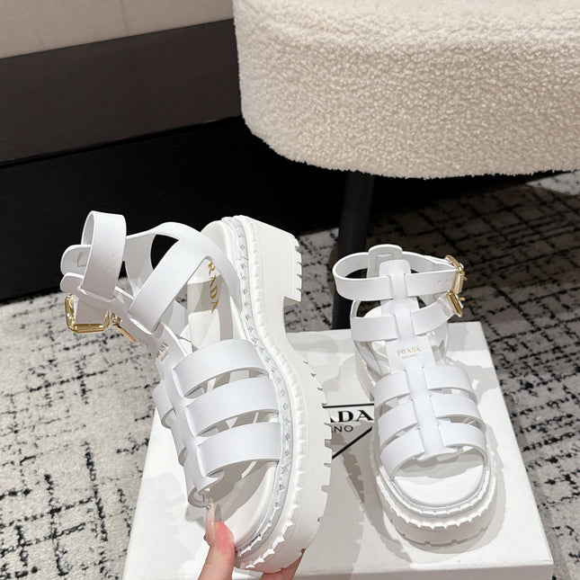 PRADA 25S HIGH TOP OPEN TOE FISHERMAN SANDALS IN WHITE CALFSKIN