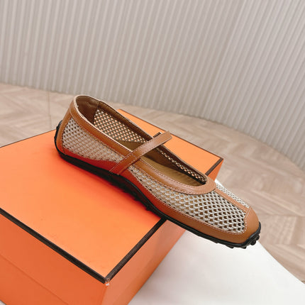 KICHU BALLET FLAT IN BRONZE BROWN CROCHET KNIT AND CALFSKIN