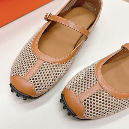 KICHU BALLET FLAT IN BRONZE BROWN CROCHET KNIT AND CALFSKIN