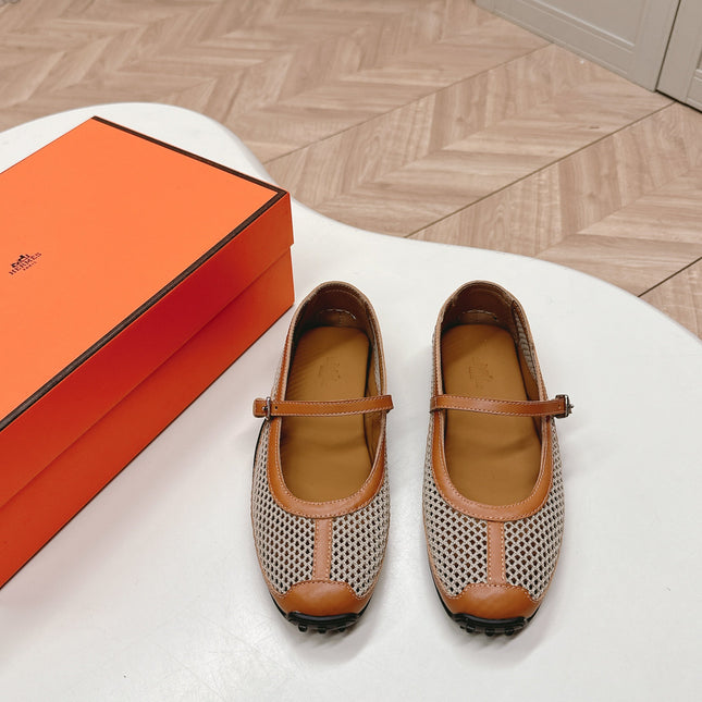 KICHU BALLET FLAT IN BRONZE BROWN CROCHET KNIT AND CALFSKIN