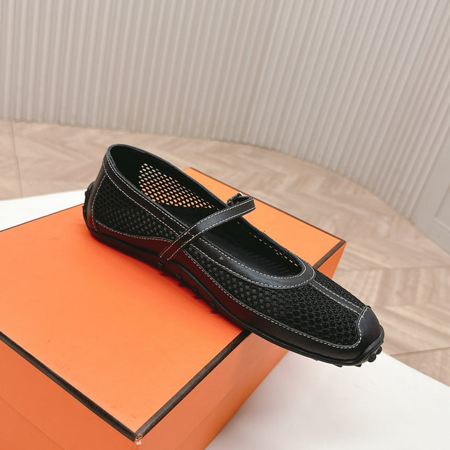 KICHU BALLET FLAT IN BLACK CROCHET KNIT AND CALFSKIN