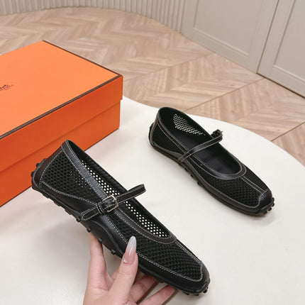 KICHU BALLET FLAT IN BLACK CROCHET KNIT AND CALFSKIN