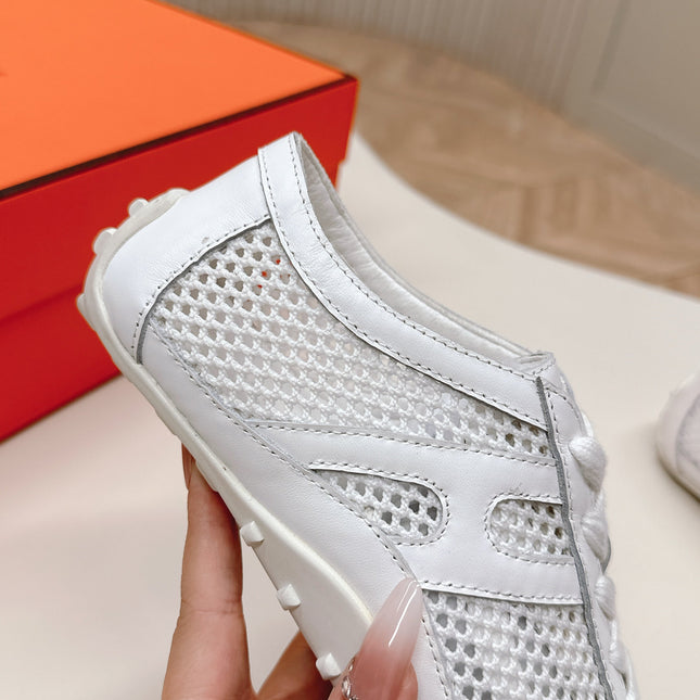 KIGA SNEAKER IN WHITE CROCHET KNIT AND CALFSKIN