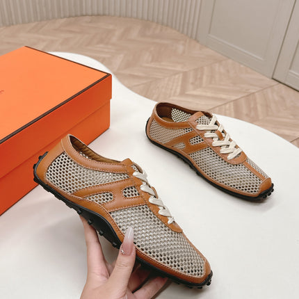 KIGA SNEAKER IN WHITE CROCHET KNIT AND BRONZE BROWN CALFSKIN