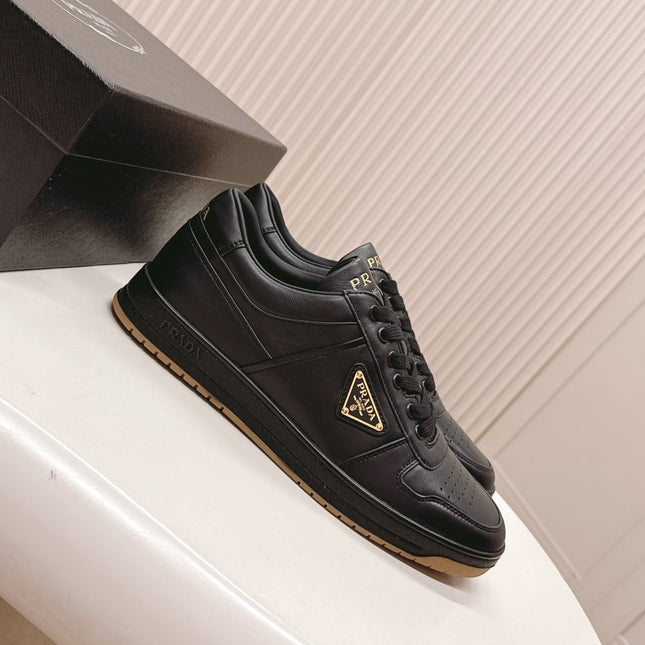 PRADA 25S DOWNTOWN SNEAKERS IN BLACK CALFSKIN