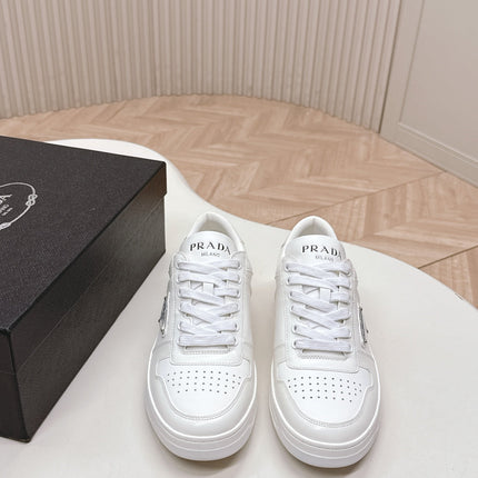 PRADA 25S DOWNTOWN SNEAKERS IN WHITE CALFSKIN SILVER HARDWARE