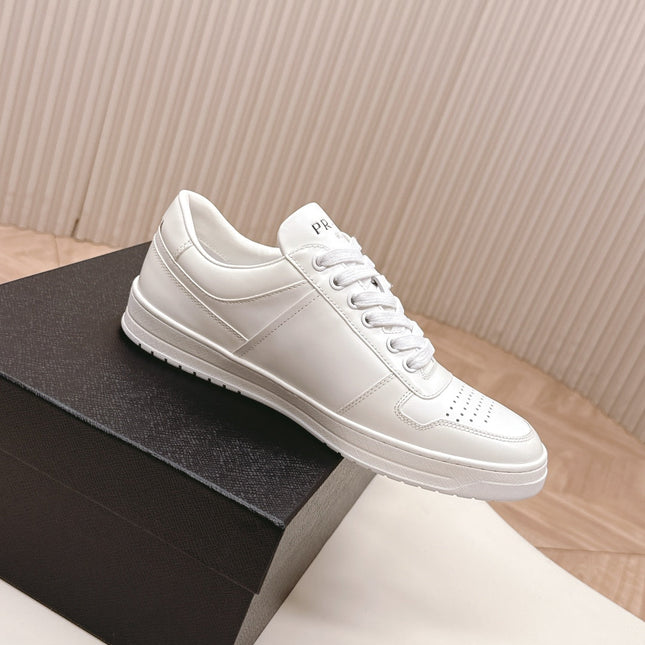 PRADA 25S DOWNTOWN SNEAKERS IN WHITE CALFSKIN SILVER HARDWARE